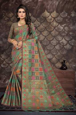 Grey woven cotton saree with blouse 1