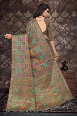 Grey woven cotton saree with blouse 3