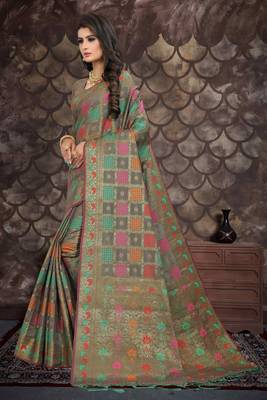Grey woven cotton saree with blouse 4