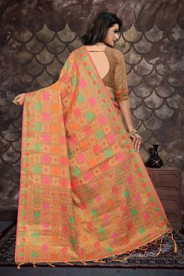 Peach woven cotton saree with blouse 3