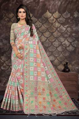 White woven cotton saree with blouse 1