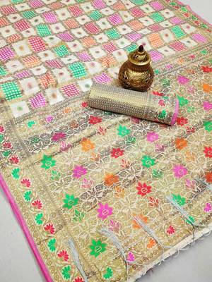 White woven cotton saree with blouse 2