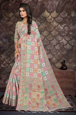 White woven cotton saree with blouse 4