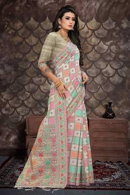 White woven cotton saree with blouse 5