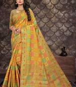 Yellow woven cotton saree with blouse