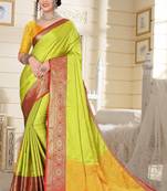 Green Jacquard Woven Kanchipuram / Kanjivaram Silk Sarees With Blouse Piece