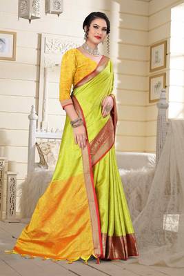 Green Jacquard Woven Kanchipuram / Kanjivaram Silk Sarees With Blouse Piece 5