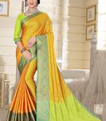 Yellow Jacquard Woven Kanchipuram / Kanjivaram Silk Sarees With Blouse Piece