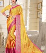 Light Lemon Jacquard Woven Kanchipuram / Kanjivaram Silk Sarees With Blouse Piece