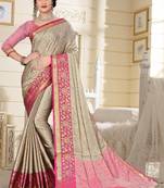 Beige Jacquard Woven Kanchipuram / Kanjivaram Silk Sarees With Blouse Piece