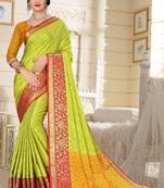 Green Jacquard Woven Kanchipuram / Kanjivaram Silk Sarees With Blouse Piece