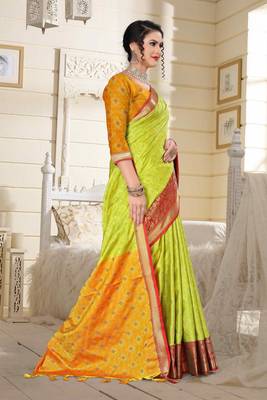 Green Jacquard Woven Kanchipuram / Kanjivaram Silk Sarees With Blouse Piece 5