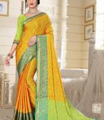 Yellow Jacquard Woven Kanchipuram / Kanjivaram Silk Sarees With Blouse Piece