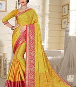 Light Lemon Jacquard Woven Kanchipuram / Kanjivaram Silk Sarees With Blouse Piece