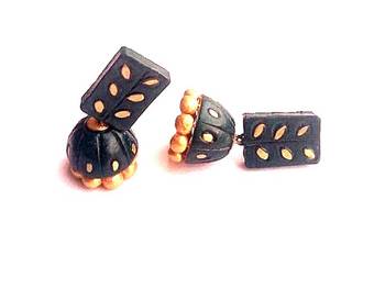 RozMili Handmade Black terracotta-jhumka earring 2