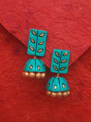 RozMili Handmade Green terracotta-jhumka earrings 1