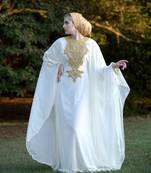 SALE!! New Embellished Silver & gold Beaded Stone Moroccan Floweriness Dubai Georgette Kaftan Takshita Var