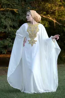 SALE!! New Embellished Silver & gold Beaded Stone Moroccan Floweriness Dubai Georgette Kaftan Takshita Var