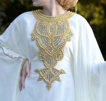 SALE!! New Embellished Silver & gold Beaded Stone Moroccan Floweriness Dubai Georgette Kaftan Takshita Var 3