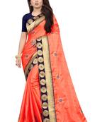 Peach Embroidery Zari Saree with Jacquard Border and With Blouse