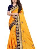 Yellow Embroidery Zari Saree with Jacquard Border and With Blouse