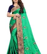 Dark Green Embroidery Zari Saree with Jacquard Border and With Blouse