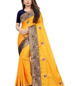 Yellow Embroidery Zari Saree with Jacquard Border and With Blouse
