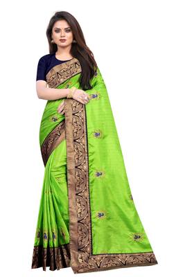Light Green Zari Saree with Jacquard Border and With Blouse 1