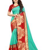 Rama Olive Color Chanderi Cotton Jacquard Border Blouse Saree with Blouse
