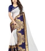 White Blue Color Chanderi Cotton Jacquard Border Blouse Saree with Blouse