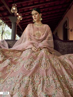 Peach embroidered georgette semi stitched lehenga 1