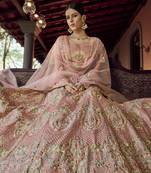 Peach embroidered georgette semi stitched lehenga