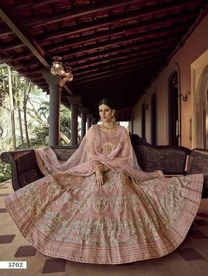 Peach embroidered georgette semi stitched lehenga 3