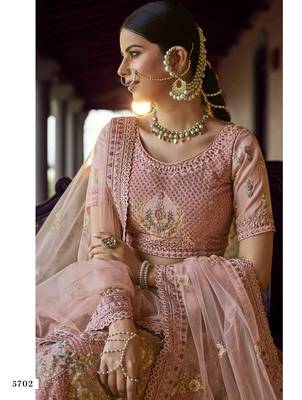 Peach embroidered georgette semi stitched lehenga 4