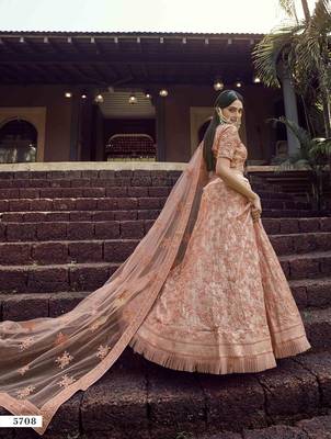 Peach embroidered georgette semi stitched lehenga 3