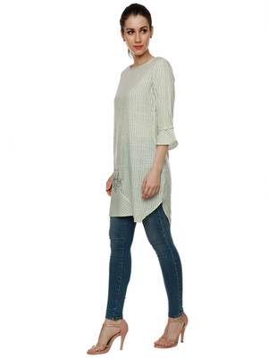 Green printed cotton short-kurtis 4