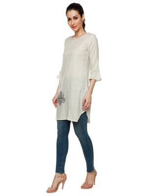 Blue printed cotton short-kurtis 4