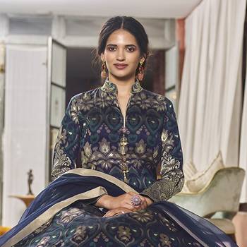 Navy-blue hand embroidery jacquard salwar 2
