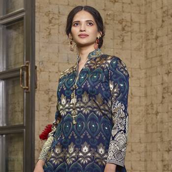 Navy-blue hand embroidery jacquard salwar 3