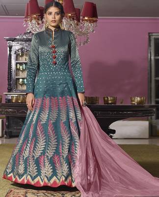 Turquoise hand embroidery jacquard salwar 1