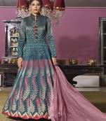 Turquoise hand embroidery jacquard salwar
