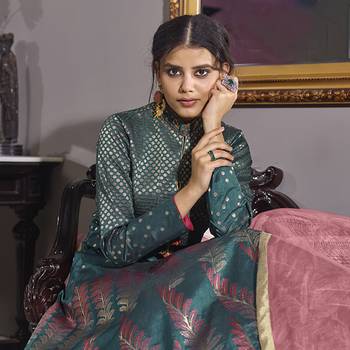 Turquoise hand embroidery jacquard salwar 3