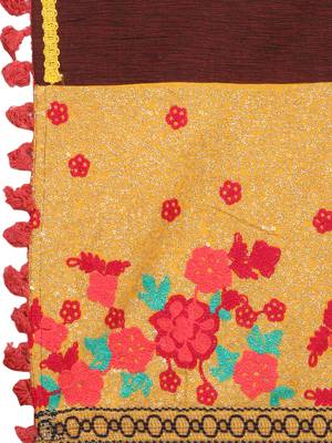 Mustard Floral Panel Linen Festive Dupatta 3