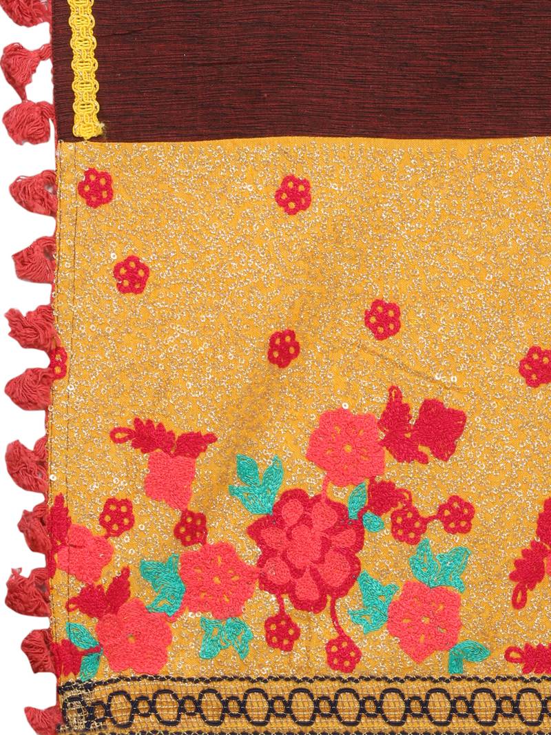 Mustard Floral Panel Linen Festive Dupatta