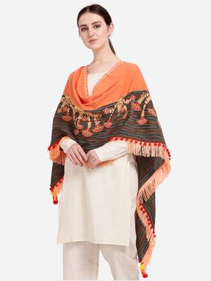 Peach Marigold Embroidered Half And Half Linen Festive Dupatta 3
