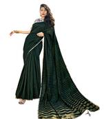 Dark green plain cotton saree with blouse