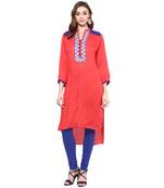 Ridan Rayon Red High Low Hem Line Kurti