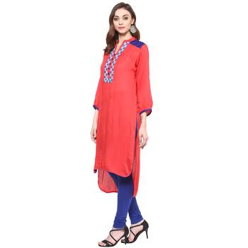Ridan Rayon Red High Low Hem Line Kurti 3