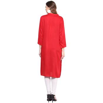 Ridan Rayon Red Embroidery Straight  Kurti 2