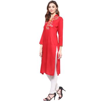 Ridan Rayon Red Embroidery Straight  Kurti 3